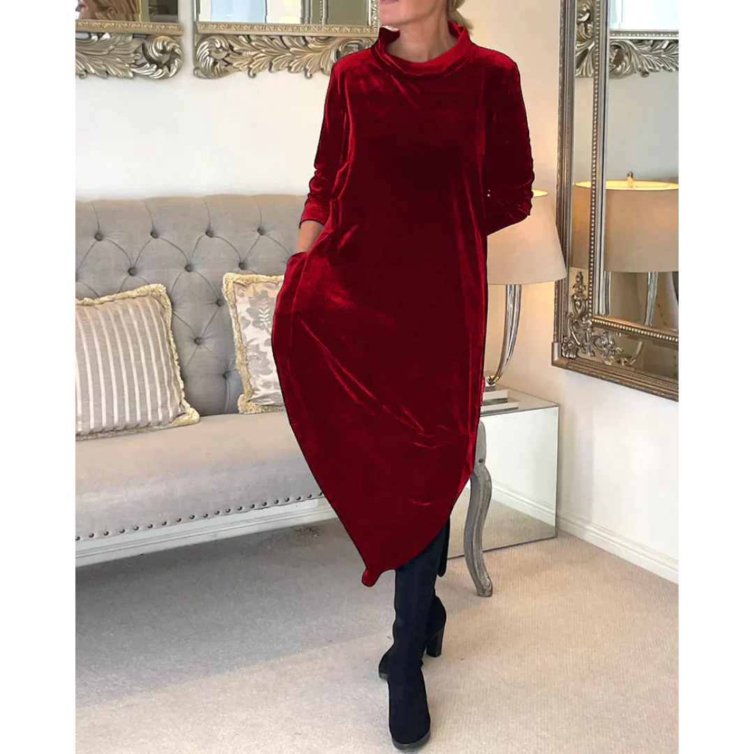 Emily – Elegante lange jurk met lange mouwen en zachte ronde halslijn
