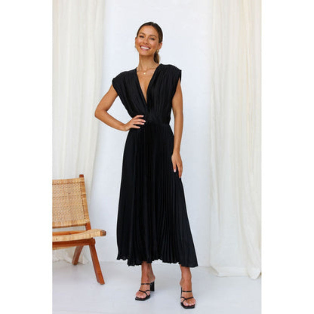 Mireya - Elegante jurk met diepe V-hals en hoge tailleband