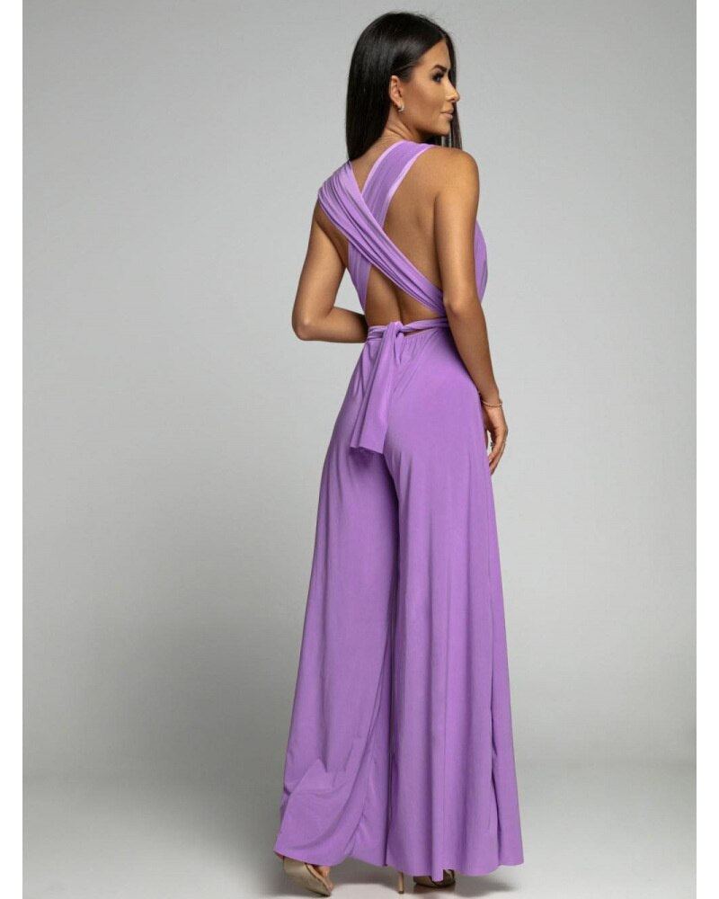 Seraphina - Trendy wijd uitgesneden jumpsuit met open achterkant