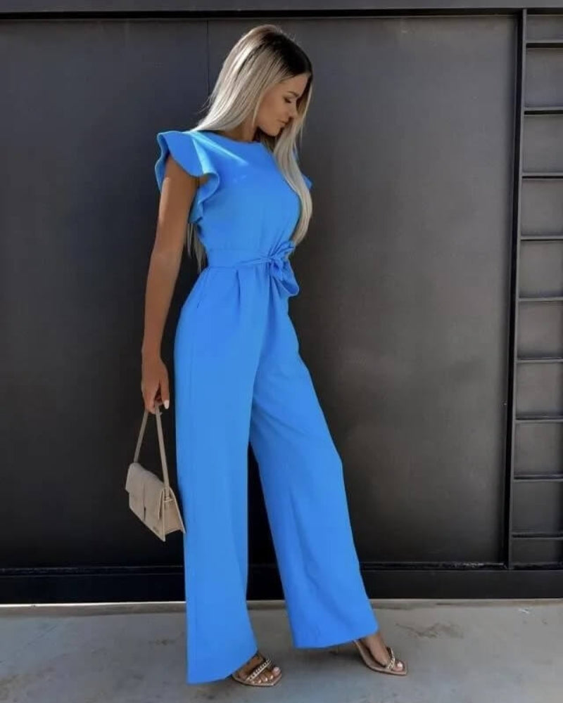 Eva – Elegante jumpsuit met vlinderdetail op de schouders en wijde broek