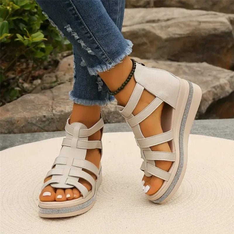 Bella – Sleehaksandalen met Strass Ritssluiting achter en Open Teen