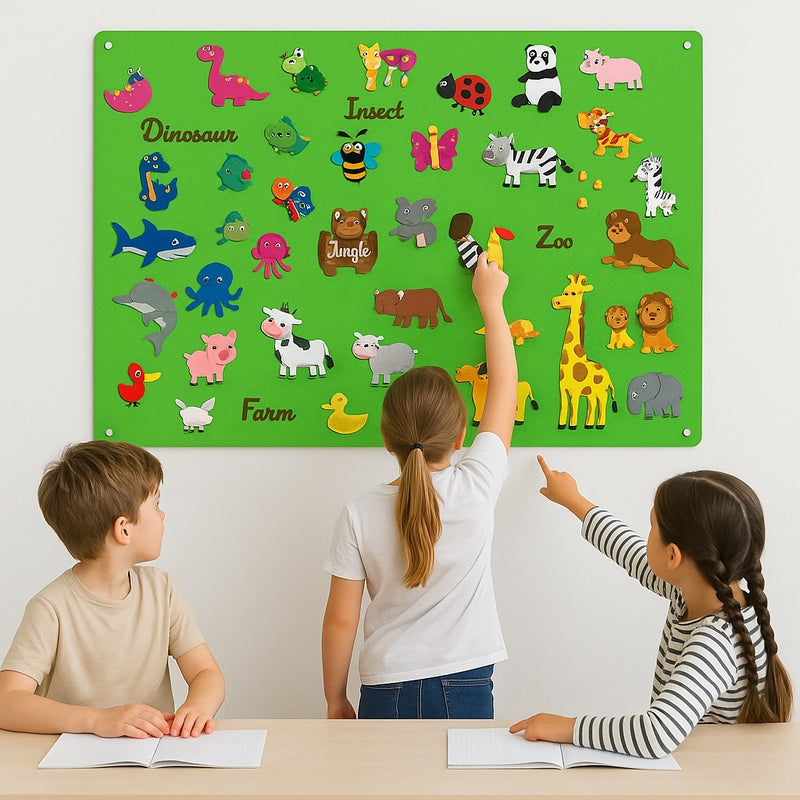 ViltScène – Set viltplaten met beweegbaar dierenmotief en achtergrondindeling