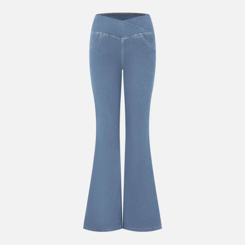 Aria – Retro hoge taille Uitlopende Jeans met Kruisende Tailleband