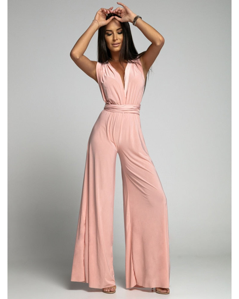 Seraphina - Trendy wijd uitgesneden jumpsuit met open achterkant