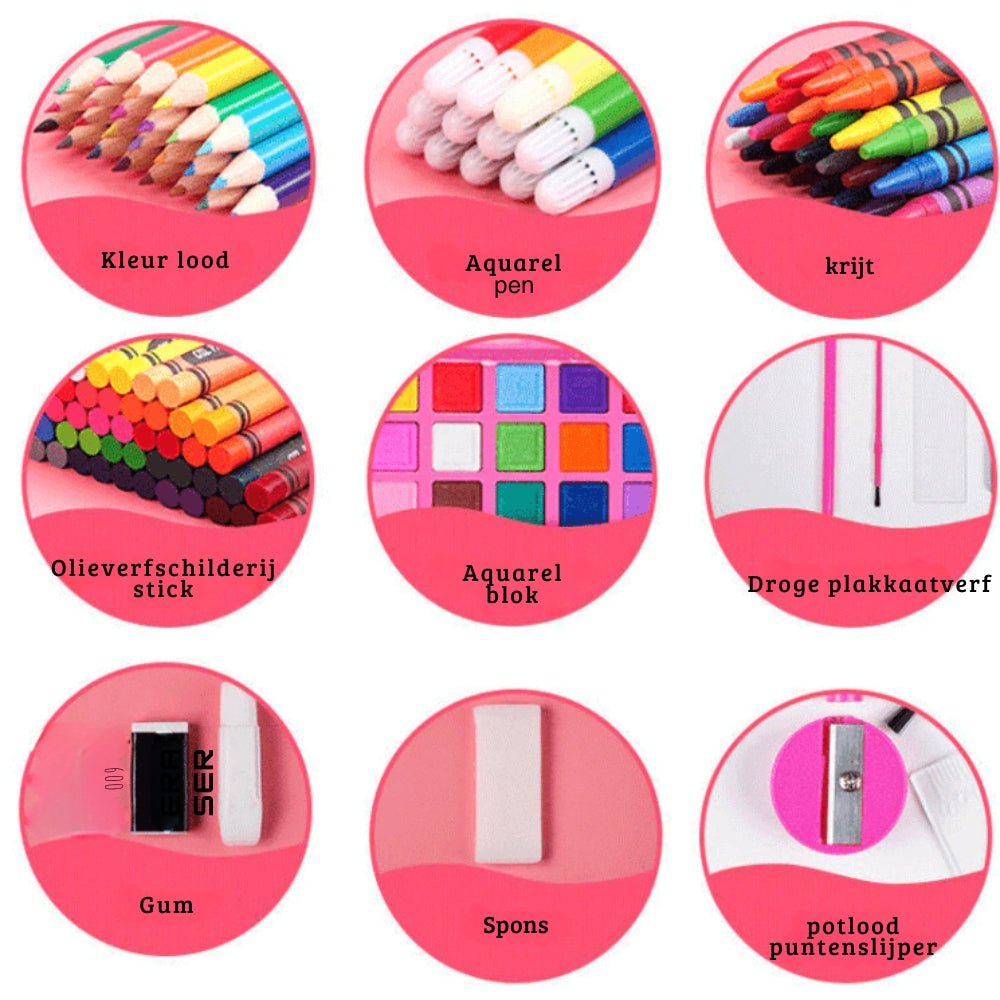 CraftiKidz – Complete tekenset van 208 stuks voor beginnende makers en jonge kunstenaars