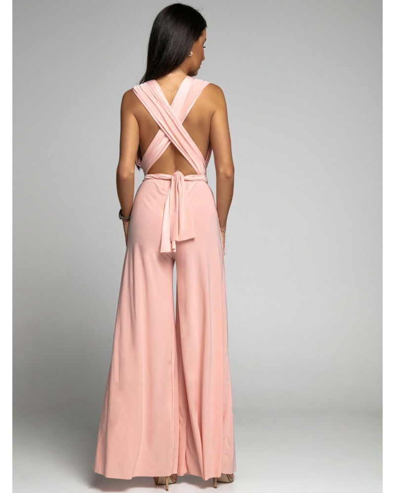 Seraphina - Trendy wijd uitgesneden jumpsuit met open achterkant