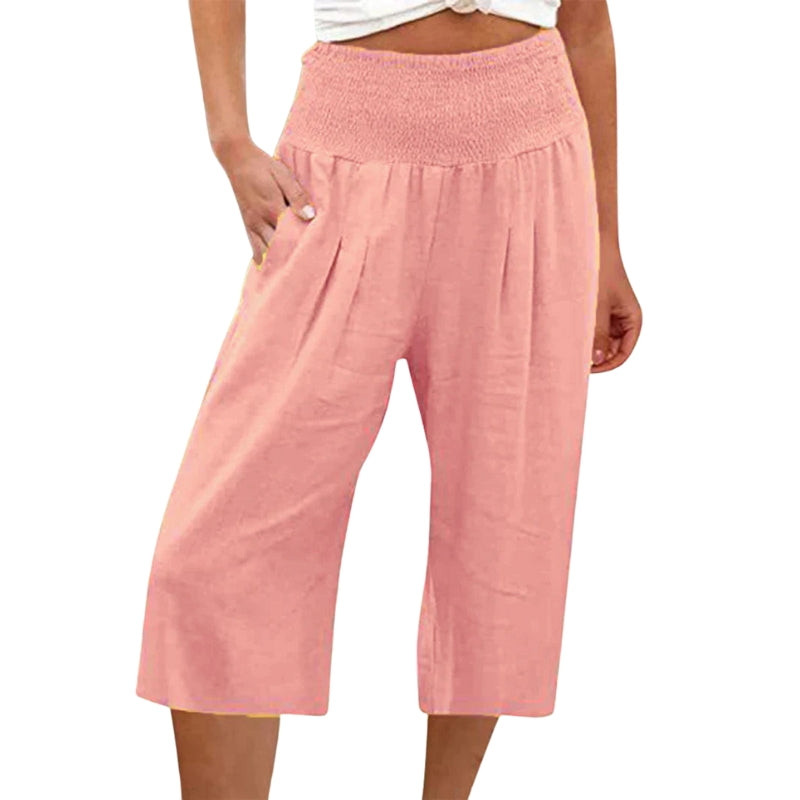 Emily - Hoge Taille Shorts met Zakjes en Wijde Pijpen