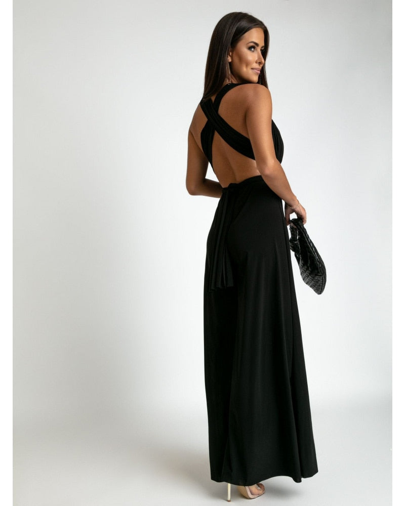 Seraphina - Trendy wijd uitgesneden jumpsuit met open achterkant