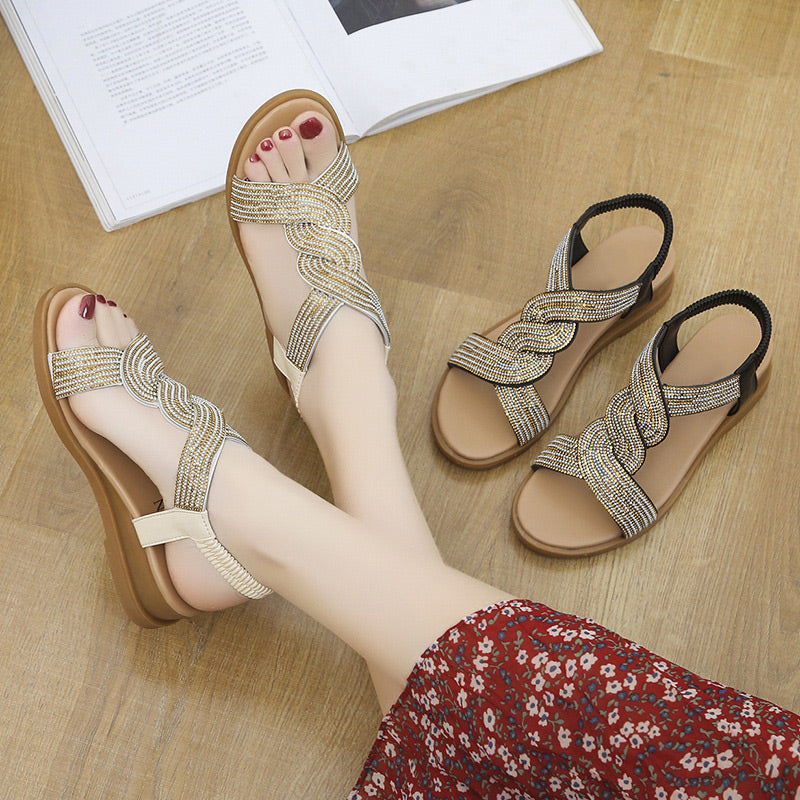 Selene - chique sandalen met gevlochten gekruiste bandjes en lage sleehak