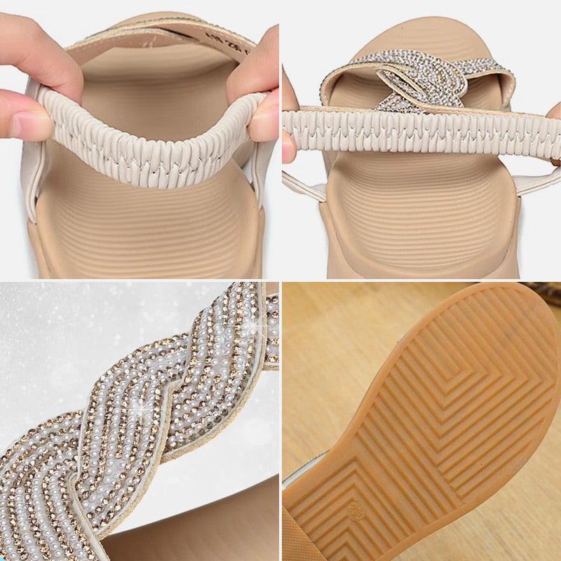 Selene - chique sandalen met gevlochten gekruiste bandjes en lage sleehak