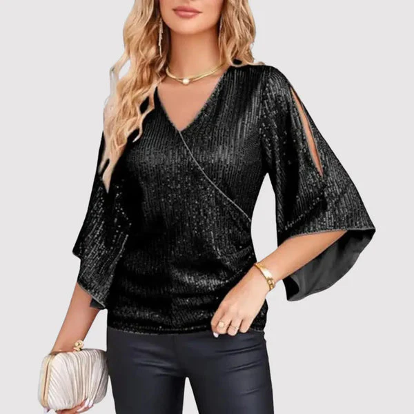 Hannah - Elegante crossover top met vloeiende splitmouwen en comfortabele pasvorm