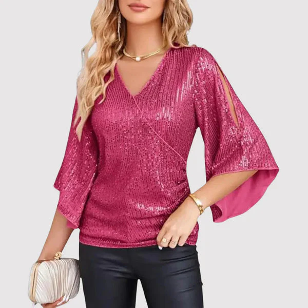 Hannah - Elegante crossover top met vloeiende splitmouwen en comfortabele pasvorm