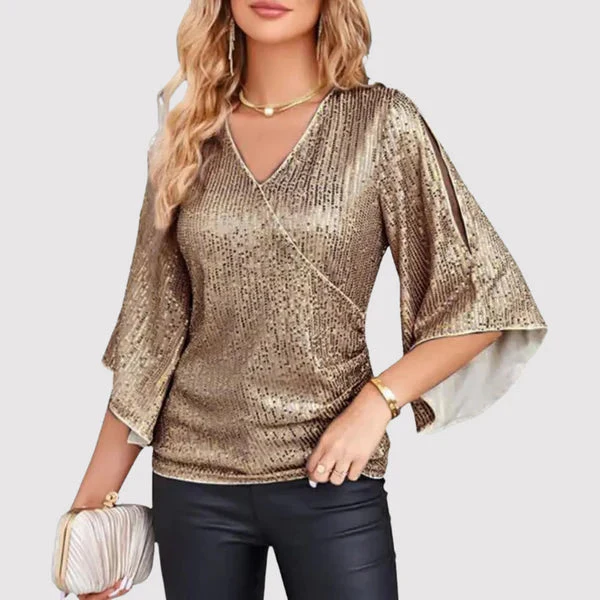 Hannah - Elegante crossover top met vloeiende splitmouwen en comfortabele pasvorm