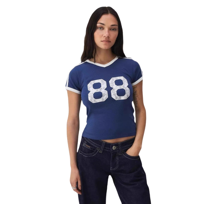 Elena – T Shirt met Korte Mouwen en V Hals
