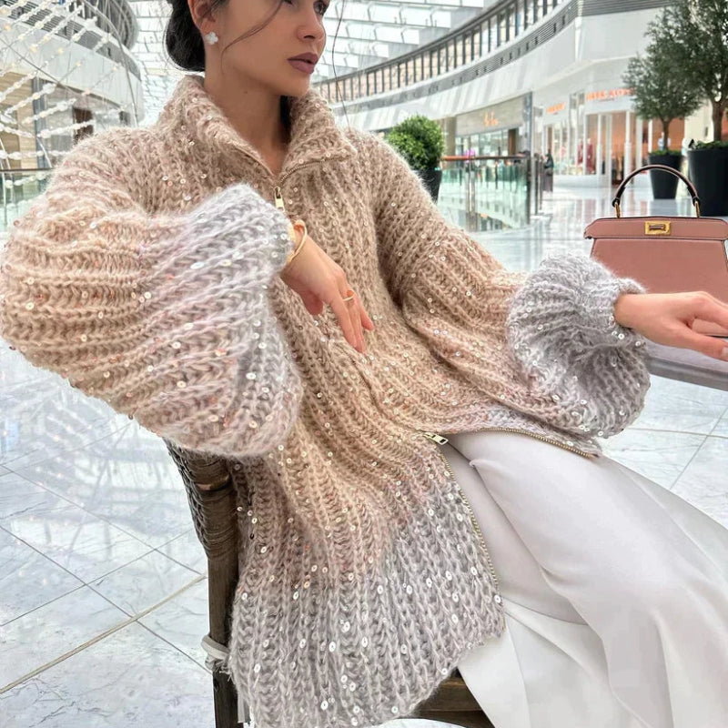 Maria – Lange Mouw Cardigan met Ritssluiting en Ontspannen Pasvorm