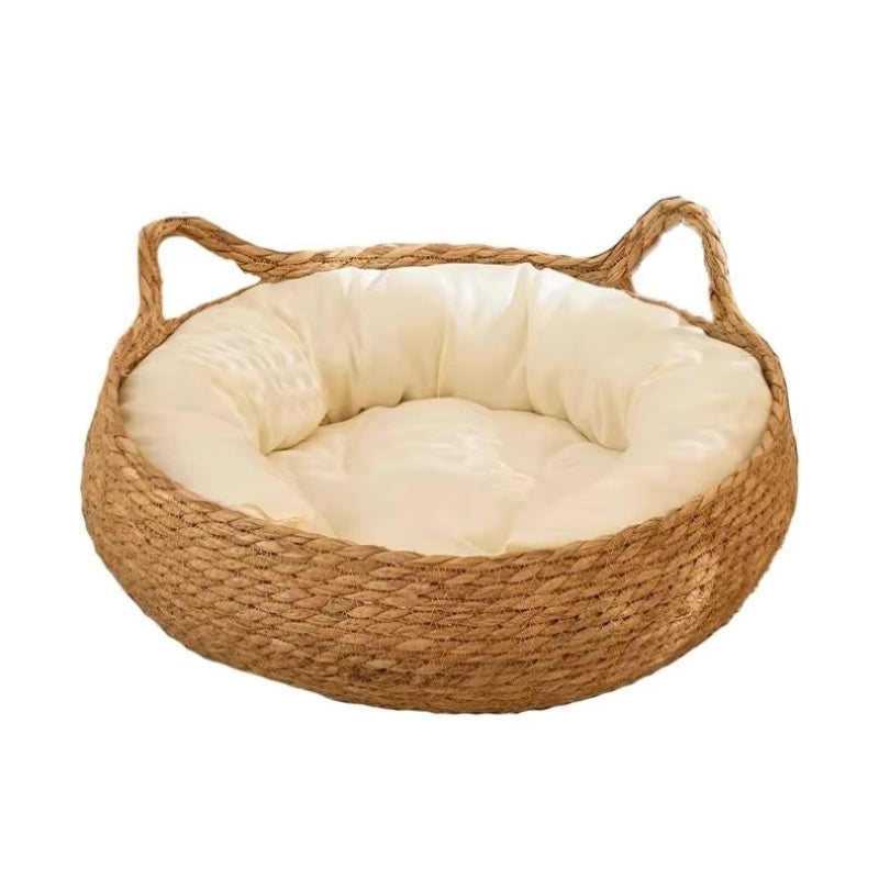 PurrNest – Handgeweven Kattenmand met Pluche Kussen