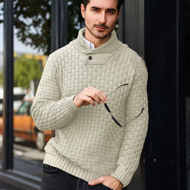 Henry - Lange Mouw Trui met Geribde Zoom en Knopdetail