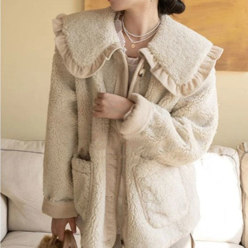 Zoey - Lange Mouw Jas met Knoopsluiting en Zijzakken