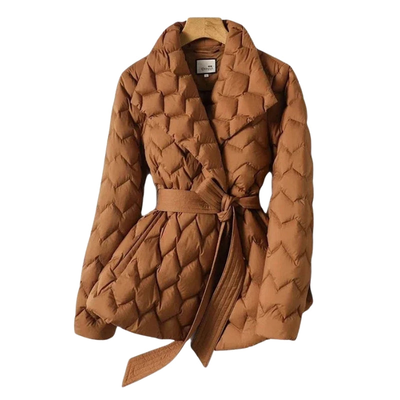 Penelope – Gewatteerde Geruite Jas met Ceintuur en Overslagsluiting