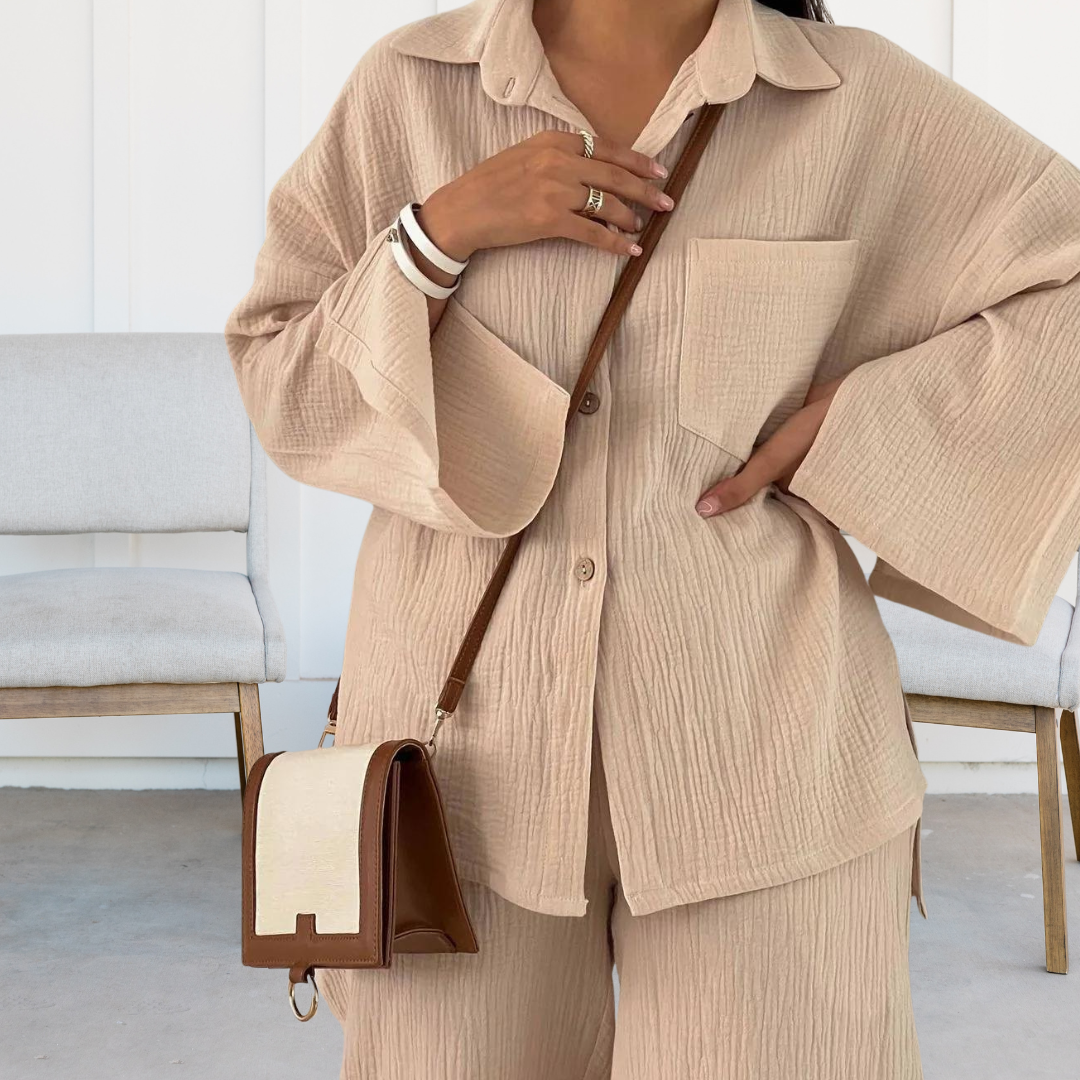 Chloe - Relaxed tweedelige loungeset met overhemd met knoopsluiting
