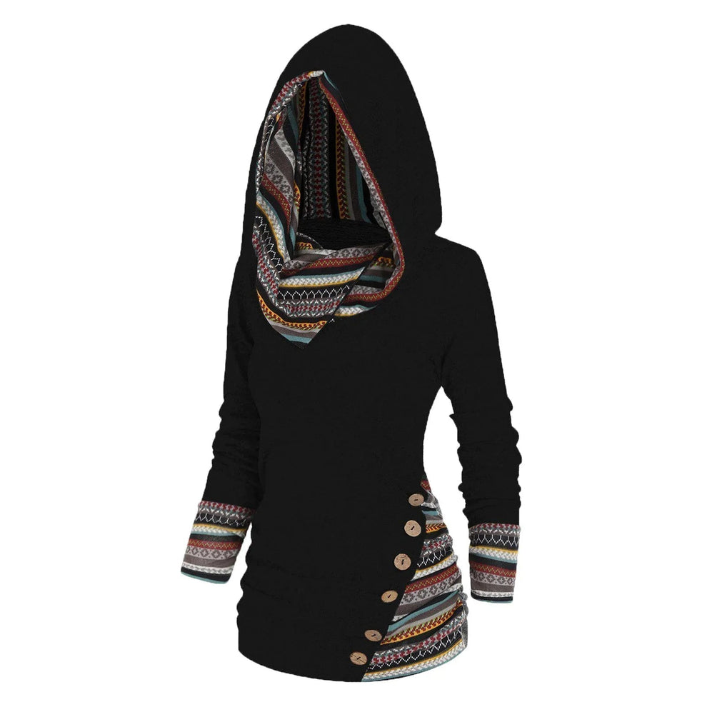 Anna - Comfortabele hoodie met imitatieknoop en streepdesign