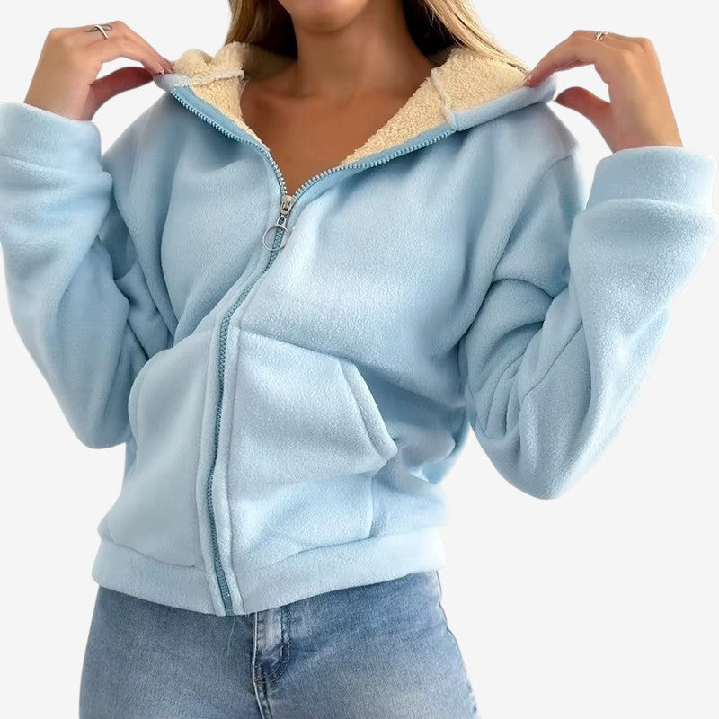 Sandra - Lange Mouw Hoodie met Ritssluiting en Zijzakken