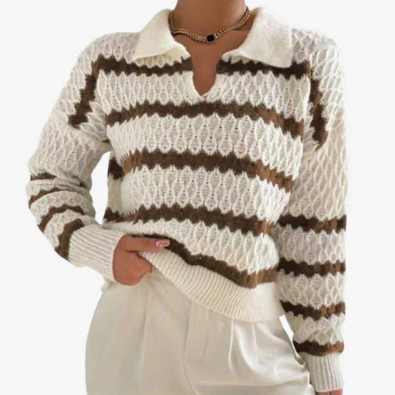 Amara – Trui met Lange Mouwen Reverkraag en Gestreept Ontwerp