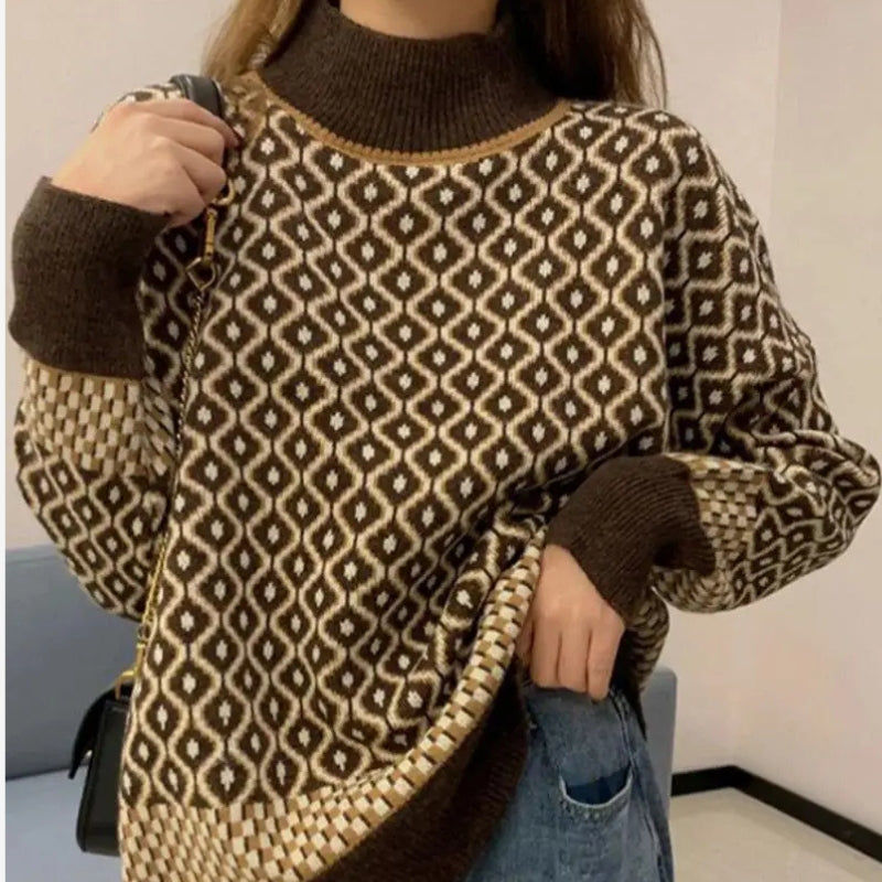 Lina – Trui met lange mouwen col en geribd detail