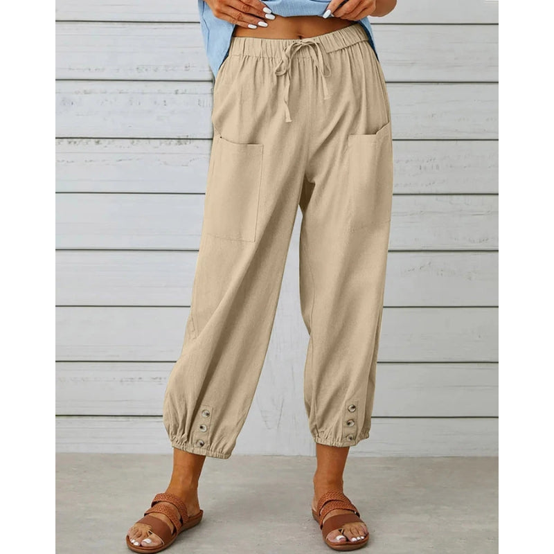 Mila – Relaxed Fit Broek met Trekkoord Taille en Zakken details