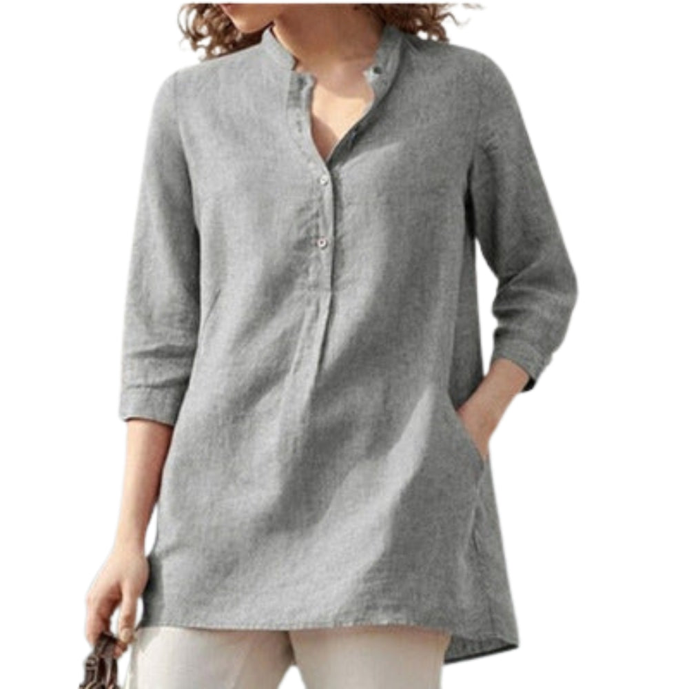Rylie - Trendy V-hals blouse met knoopsluiting en kraag