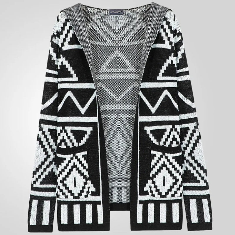 Adam – Lange Mouw Cardigan met Capuchon en Geometrisch Patroon