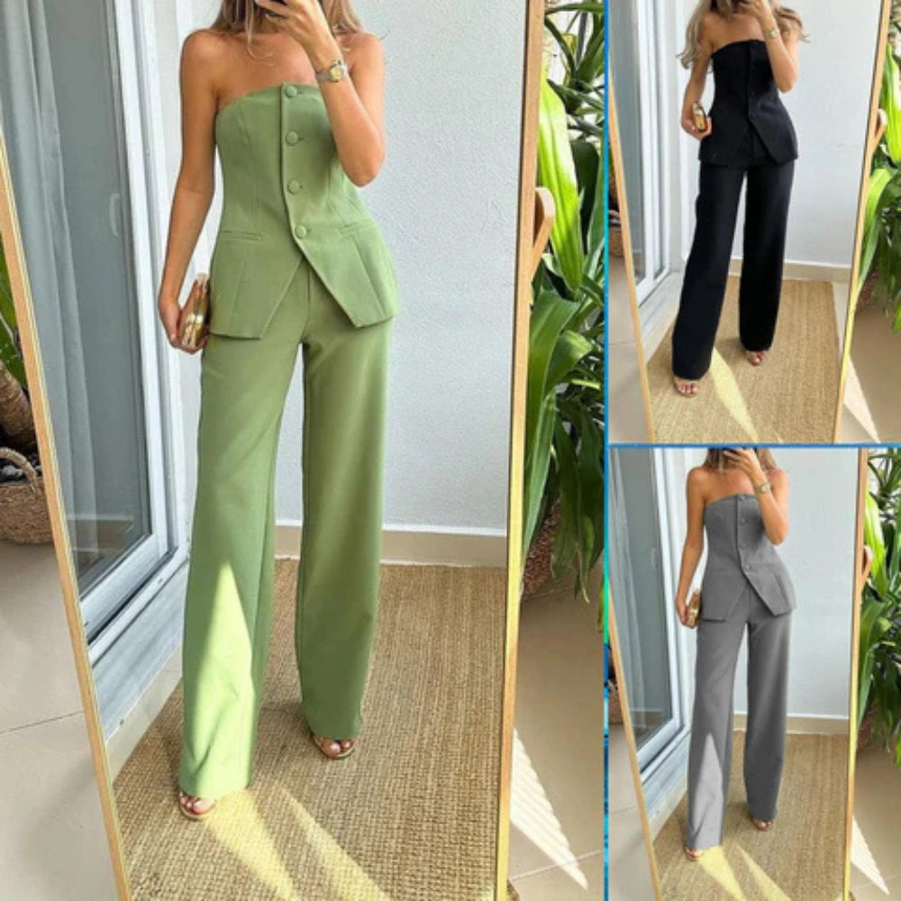 Maya – Tweedelige set met off shoulder top en wijde broek