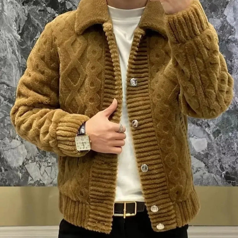 Carson - Lange Mouw Cardigan met Kraag naar beneden en Knoopsluiting