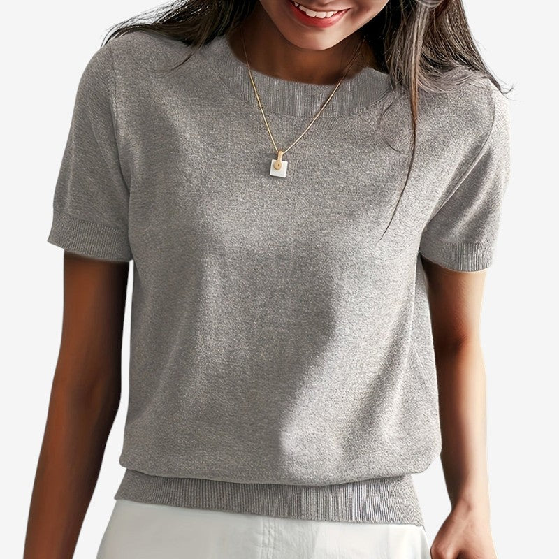 Amara – Overhemd met Korte Mouwen Ronde Hals en Geribde Zoom