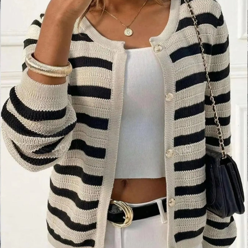 Harmony – Vest met Lange Mouwen Knoopsluiting en Gestreept Ontwerp