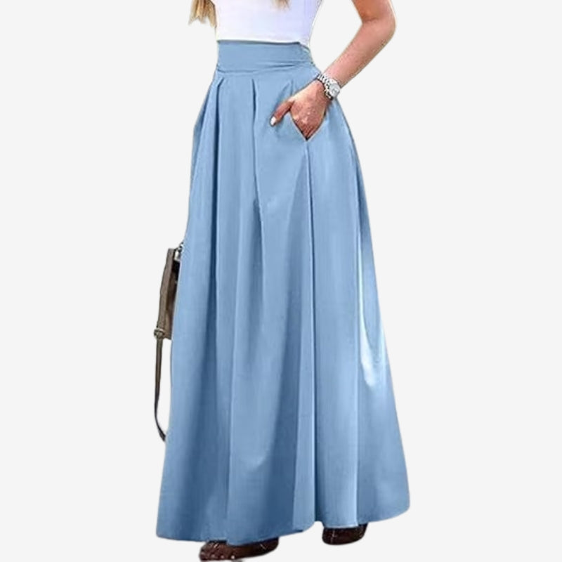 Bella – Geplooide Lange Rok met Hoge Taille en Zakken