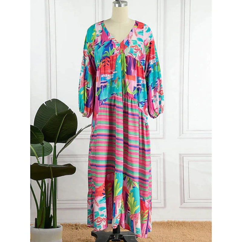 Aria - Chique maxi-jurk met lange mouwen en V-hals