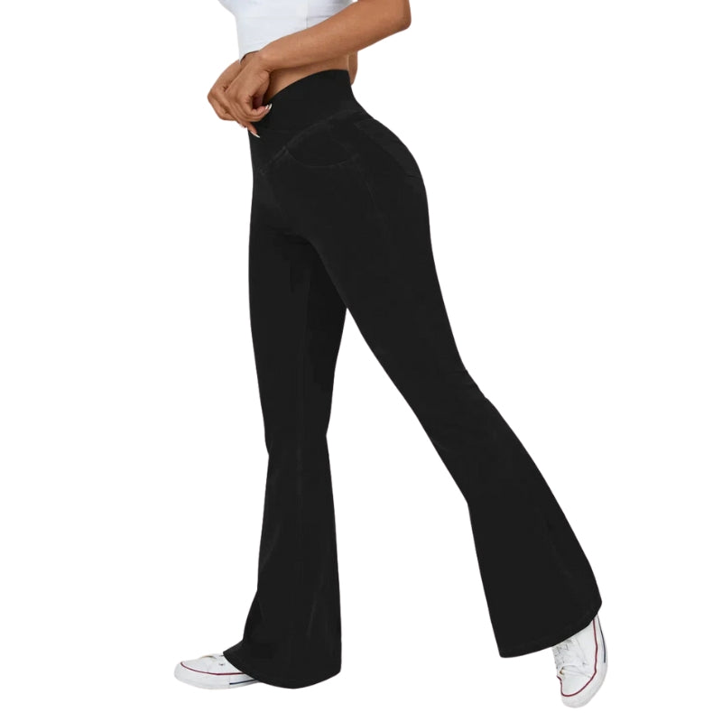 Aria – Retro hoge taille Uitlopende Jeans met Kruisende Tailleband