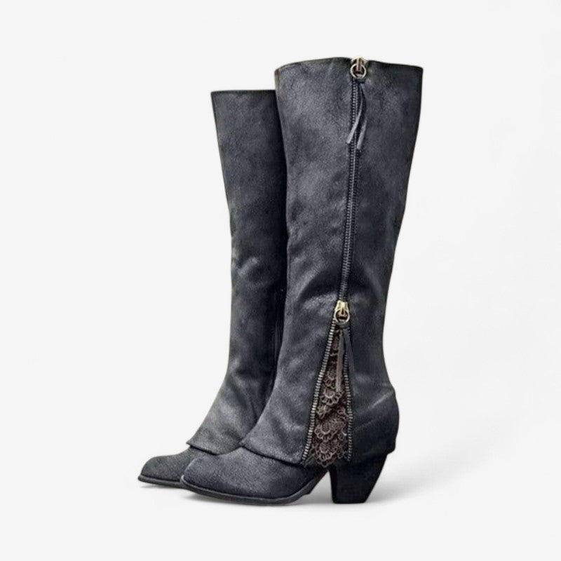 Scarlett – Knie Laarzen met Ritssluitingen aan de Zijkant en Ronde Neus