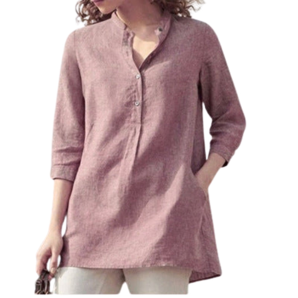 Rylie - Trendy V-hals blouse met knoopsluiting en kraag