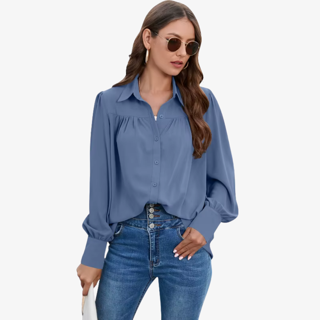 Ava – Relaxed Fit Blouse met Volumineuze Mouwen en Elegante Details