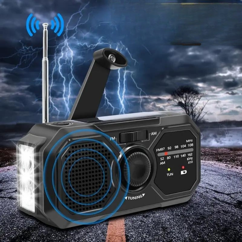 RescueBeam – Compacte noodradio met uitklapbare antenne en plat zonnepaneel