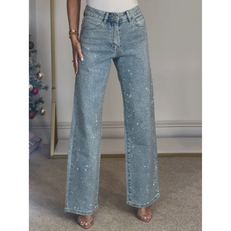 Lina – hoog getailleerde wijde jeans met meerdere zakken en relaxte pasvorm
