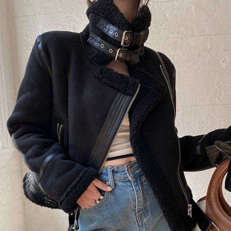 Gloria - Lange Mouw Jas met Reverskraag, Tailleceintuur en Riem bij de Hals