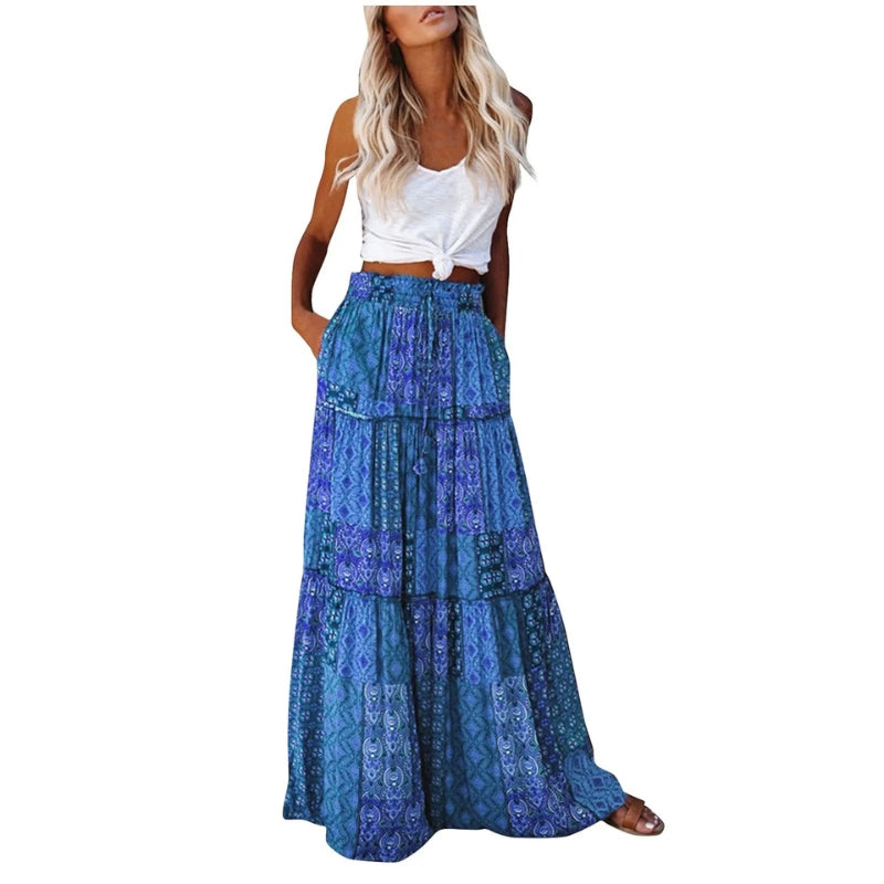 Zaraya – Trendy vloeiende maxi-rok met boho-print en relaxte pasvorm