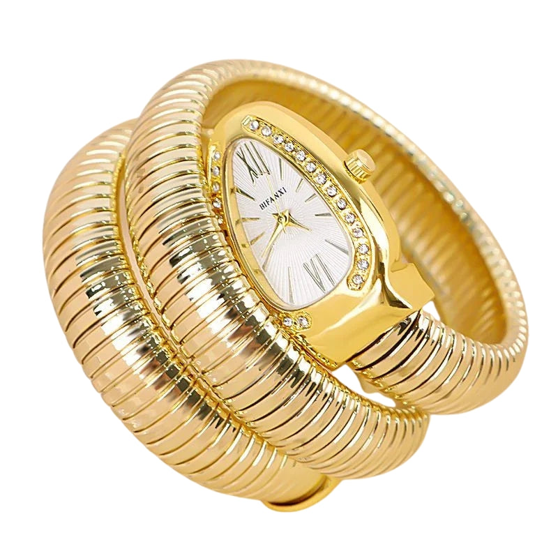 Aria – Quartz Armbandhorloge met Slangenstijl Band en Strassdetails