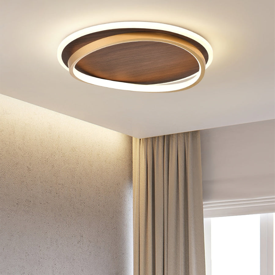 WalnutGlow - LED Plafondlamp met Rond Walnoot Inspirerend Ontwerp