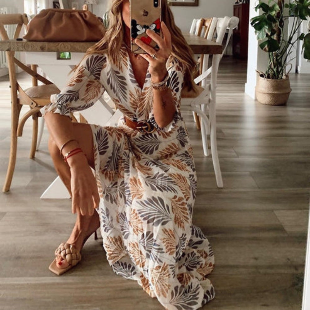Liliane – Maxi-jurk met korte mouwen en vloeiend bloemenpatroon