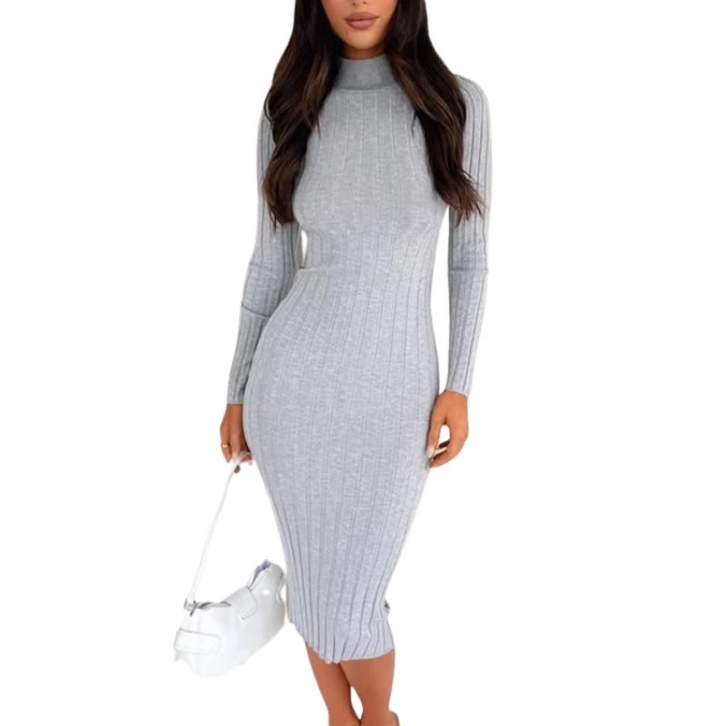 Aria – Elegante midijurk met hoge halslijn en lange mouwen