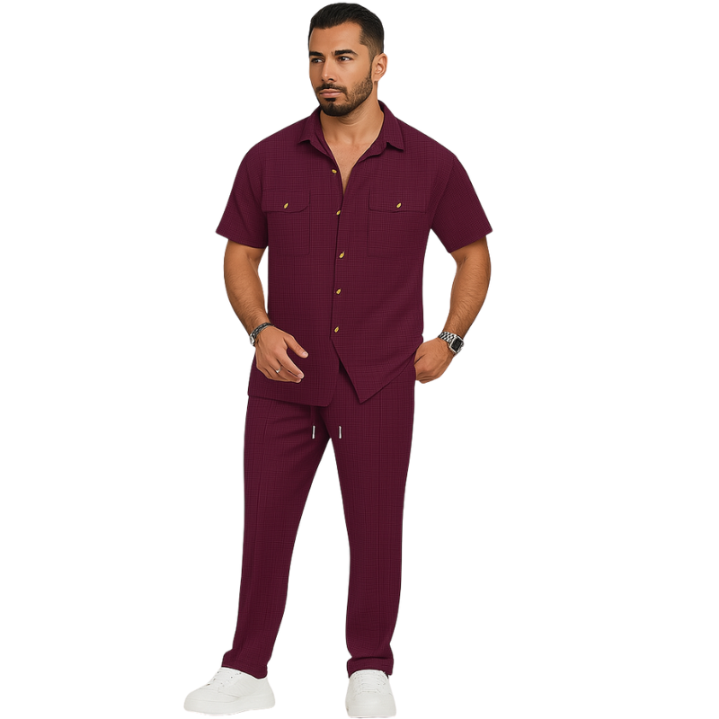 Harold – Korte Mouwen Overhemd 2-delige Set met Zakken en Lange Broek